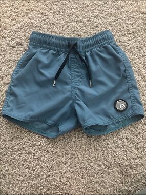Kids Volcom Blue Swim Shorts with Elastic Waist and Drawstring